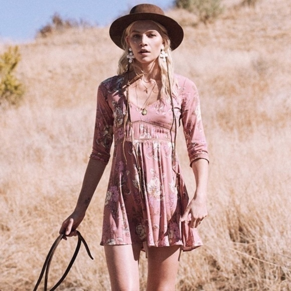 Spell and the Gypsy Collective Pink Floral Rosa 90s Mini Dress - Picture 9 of 12